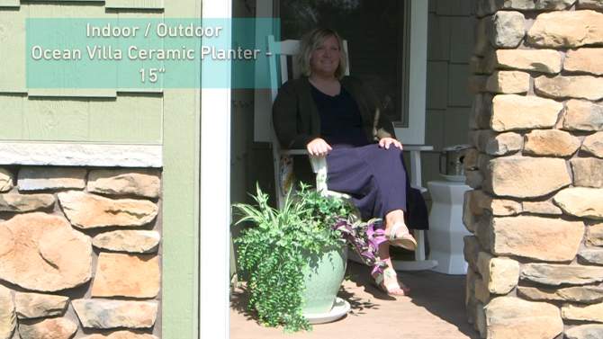 Sunnydaze Indoor/Outdoor Ocean Villa Decorative Glazed Ceramic Planter for Greenery or Flowers - 15", 2 of 11, play video