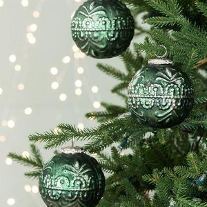TopComfy Decorative Object Glass Christmas Ball Ornaments Modern Aluminium Accents Set for Holiday Decor, Green, 3.9"*3.9"*3.9" - 1 of 4