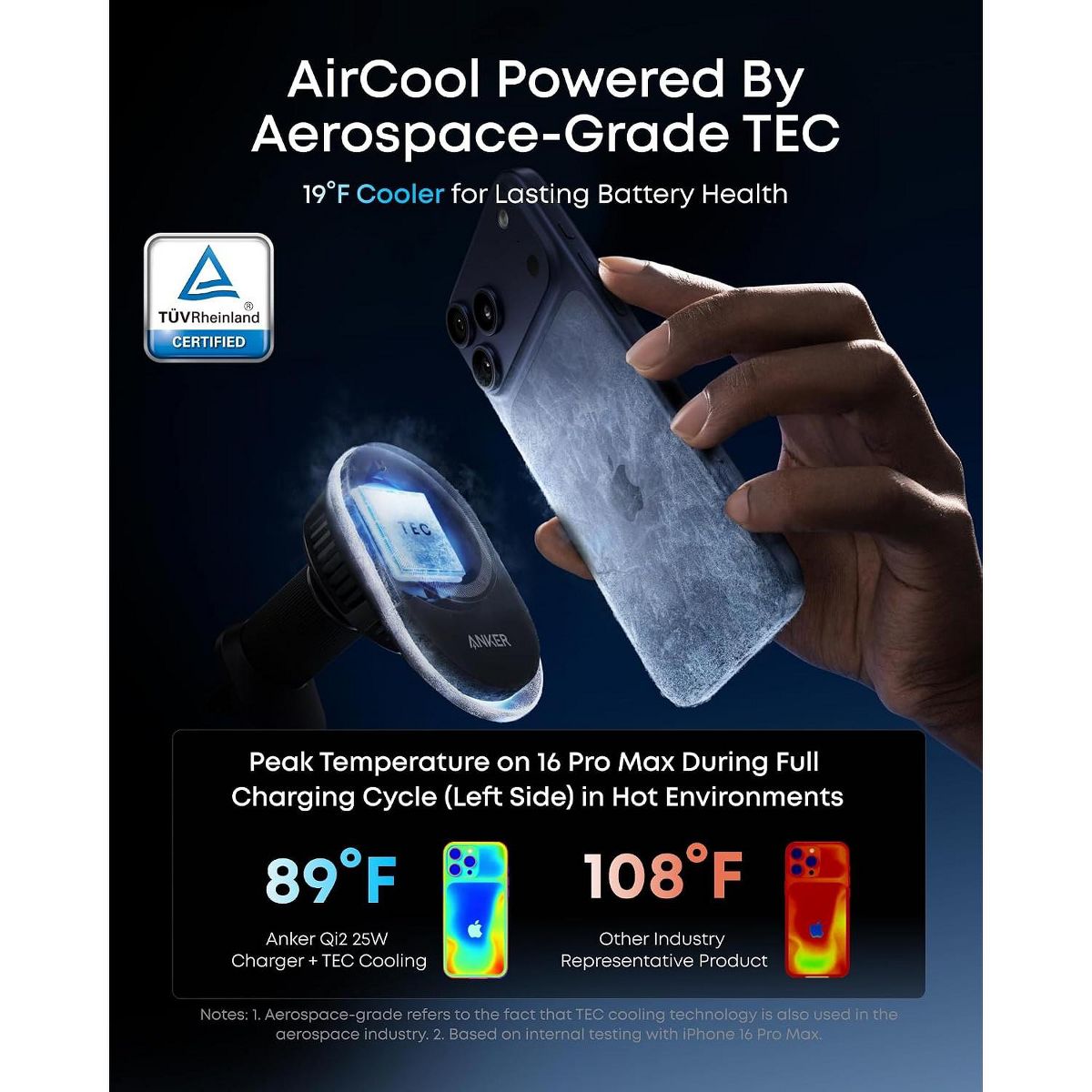 Anker Prime Qi2 25W MagSafe Wireless Car Charger Mount, AirCool Phone Holder with Vent Clip, for iPhone 17-12 Series & More (Adapter Included) - thumbnail 5