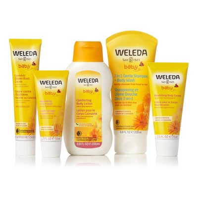 Weleda Mama and Baby Essentials 3-Piece Set, Baby Calendula 2-in-1 Shampoo  and Body Wash, Baby Calendula Comforting Body Lotion, Skin Food