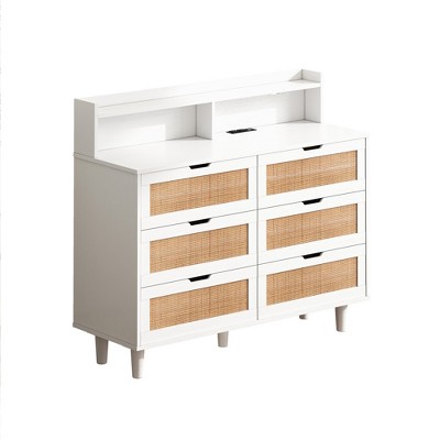 Bella Depot 43.31" 6-Drawers Rattan Storage Cabinet with LED Lights