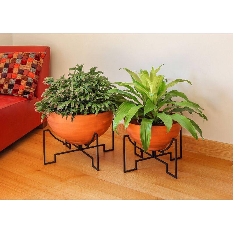 ACHLA Designs 15.25&#34; x 20&#34; Galvanized Steel Planter Bowl with Black Wrought Iron Plant Stand Burnt Sienna, 4 of 6