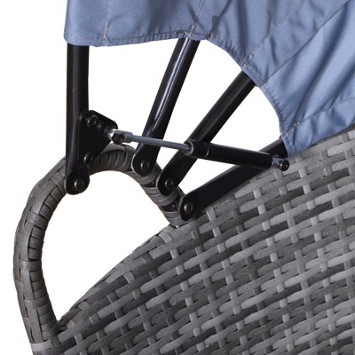 Gray and Blue Cushioned Rattan Wicker Outdoor Daybed with Canopy