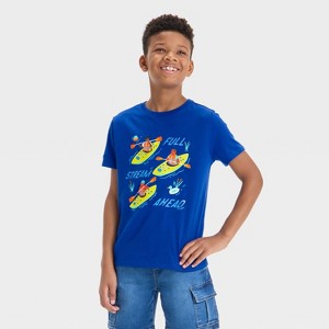 Boys' Short Sleeve 'Full Stream Ahead' Graphic T-Shirt - Cat & Jack™ Blue - 1 of 4