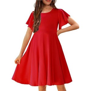 Arshiner Girl's Summer Dresses Ruffle Short Sleeve Swing Flowy Midi Casual Sundress with Pockets - 1 of 4