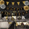 15Pcs Happy New Year Party Decoration Set Black Banner with Golden Black Paper Bunting Flag 6Pcs Hanging Swirl Streamers and Tissue Pom Poms - 2 of 4