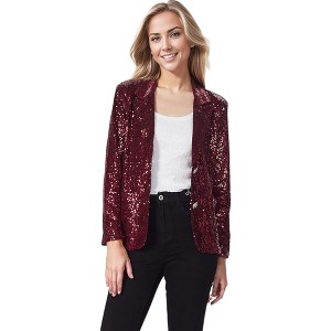 Anna-Kaci Women's Long Sleeve Sparkle Sequin Two Button Blazer Jacket - 1 of 4