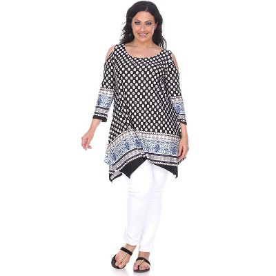 Women's Plus Size 3/4 Sleeve Makayla Tunic Top with Pockets Black 1X -  White Mark