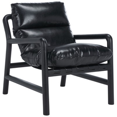 Claxon Black Faux Leather Wood Accent Chair