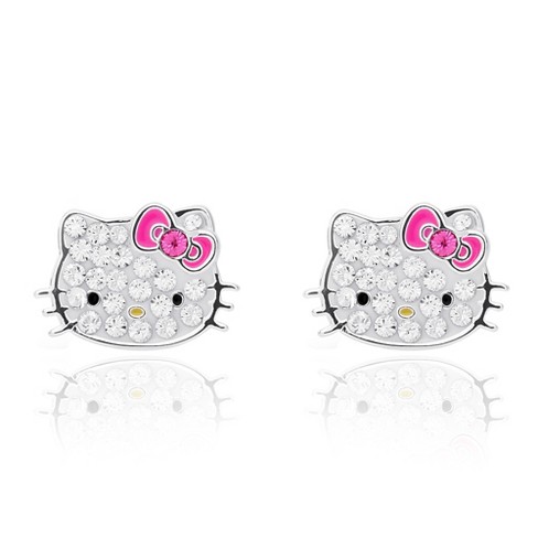 Hello Kitty Womens Cubic Zirconia And Enamel Hoop Earrings : Target