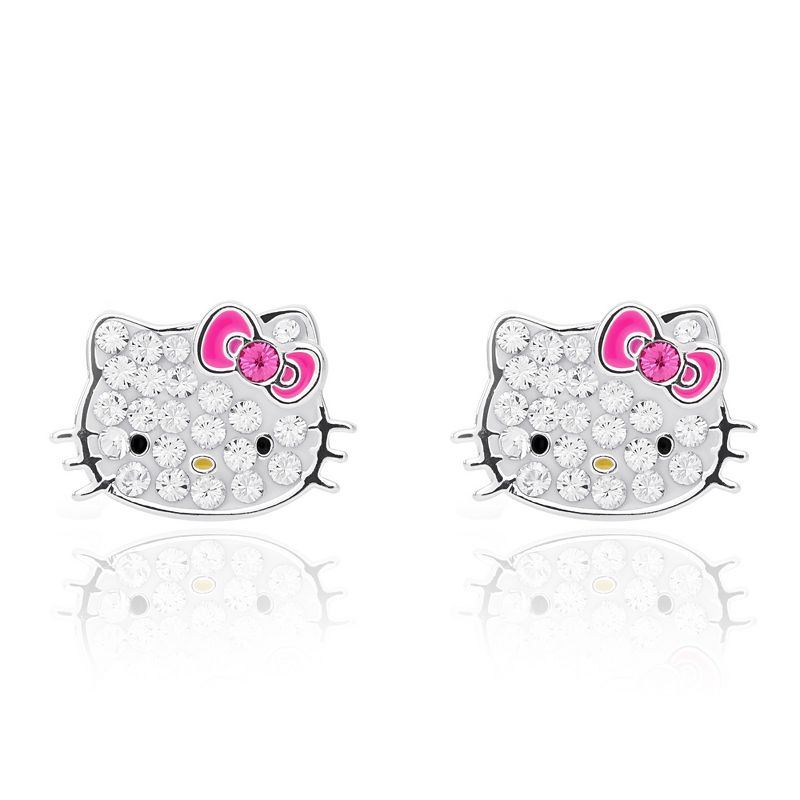 Hello Kitty Clear Crystal Silver Plated Stud Earrings, 1 of 6