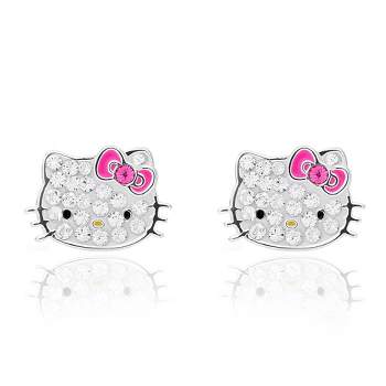 Hello Kitty Clear Crystal Silver Plated Stud Earrings