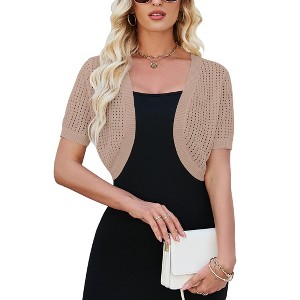 Womens Short Sleeve Shrug Cardigan Bolero Lightweight Open Front Knit Sweater Cardigans Shrug for Dress - 1 of 2