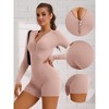 Allegra K Women's Front Zipper Jumpsuit Shorts Long Sleeve Slim Fit Unitard Body Shapers Stretchy Romper Workout Outfits - 3 of 4