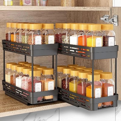 LunaLulinlk 2 Packs Pull-Out Spice Rack Organizer for Cabinets, Slide-Out Design, Multi Purpose Kitchen Cabinet Organizer, Black