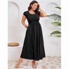 Clearlove Plus Size Summer Dress Boho Short Sleeve Roud Neck Smocked A-Line Wedding Guest Dresses for Curvy Women - 3 of 4