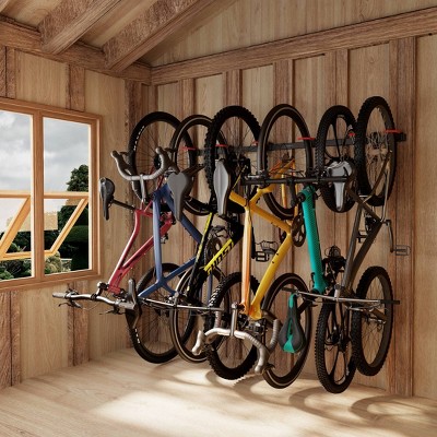 Heavy-Duty Black Steel Wall Mount Bike Rack for 6 Bikes
