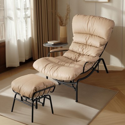 XIZZI Modern Rocking Chair with Ottoman, 6" Plush Cushion - 8 Colors (Brown, White, Gray, etc.) | Polyester & Iron | Space-Saving Design