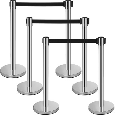 VEVOR Stanchion Set, 6 Units, Carbon Steel with Baking Finish, Queue Post with 6.6FT Extendable Belt & Weighted Base, Line Management System ,Silver