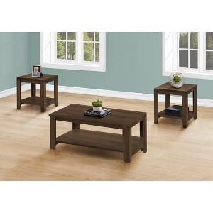 Monarch Specialties Table Set 3Pcs Set Coffee End Side Accent Living Room Laminate Walnut Transitional - 1 of 4