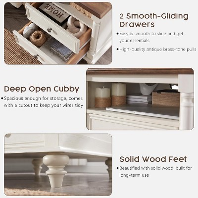 24" White and Brown Wood Farmhouse Nightstand with 2 Drawers