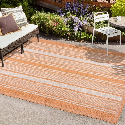 Haynes 3' x 5' Orange and Cream Synthetic Stripe Area Rug