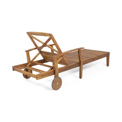 Teak and Orange Acacia Wood 2-Person Outdoor Chaise Lounge Set with Cushions
