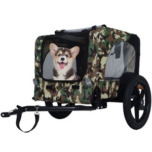 Kumasinova Foldable Dog Bike Trailer,66LBS Dog Cart,Pet Bike Trailer with Canopy,Mesh,Safety Leash,Reflective Lights,Universal Bike Coupler - 1 of 4
