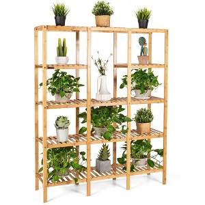 Costway Multifunctional Bamboo Shelf Flower Plant Stand Display Storage Rack Unit Closet - 1 of 4