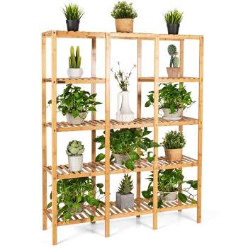 Costway Multifunctional Bamboo Shelf Flower Plant Stand Display Storage Rack Unit Closet