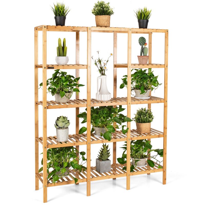 Costway Multifunctional Bamboo Shelf Flower Plant Stand Display Storage Rack Unit Closet, 1 of 11