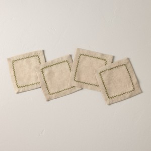 Set of 4 Embroidered Border Cloth Cocktail Napkins Natural/Green - Hearth & Hand™ with Magnolia - 1 of 3