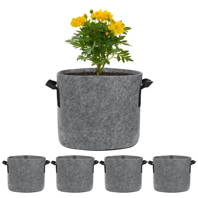 Unique Bargains Thickened Fabric Durable Handles Multipurpose Good Drainage Plant Grow Bags 5 Pcs