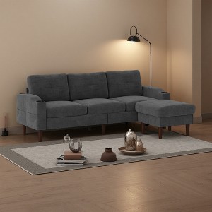 Convertible 3-Seater L-Shaped Sectional Sofa with Footstool, USB & Cup Holder - 1 of 4