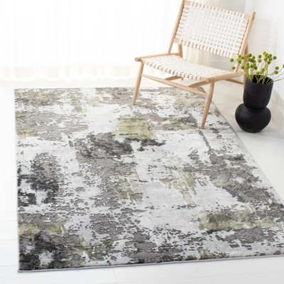 Grey and Green Abstract Hand-knotted 4' x 6' Area Rug