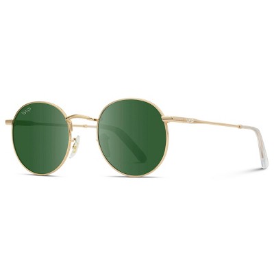 Gold Frame Smoke Green Lens Round Polarized Sunglasses