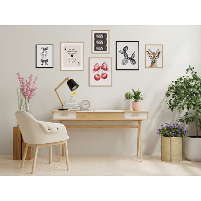 Modern Black Balloon Dog Print in Natural Oak Frame