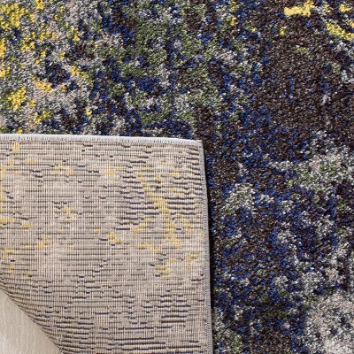 Square Gray and Yellow Abstract Synthetic Area Rug