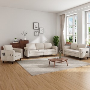 Mjkone 78" Linen Sectional Couches Set , L-Shaped Sofa with Storage Ottoman and Loveset Sofa and Armchair - 1 of 4