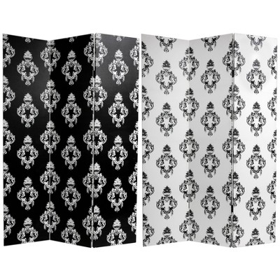 6" Double Sided Damask Canvas Room Divider Black/White - Oriental Furniture