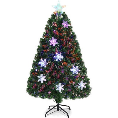 Tangkula 4'Artificial Christmas Tree Pre-Lit LED and Fiber Optic  w/ Snowflakes