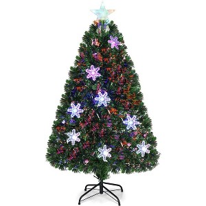 Tangkula 4'Artificial Christmas Tree Pre-Lit LED and Fiber Optic  w/ Snowflakes - 1 of 4