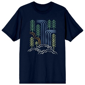 Adventure Society Waterfall And Pine Trees Men's Navy T-Shirt - 1 of 3