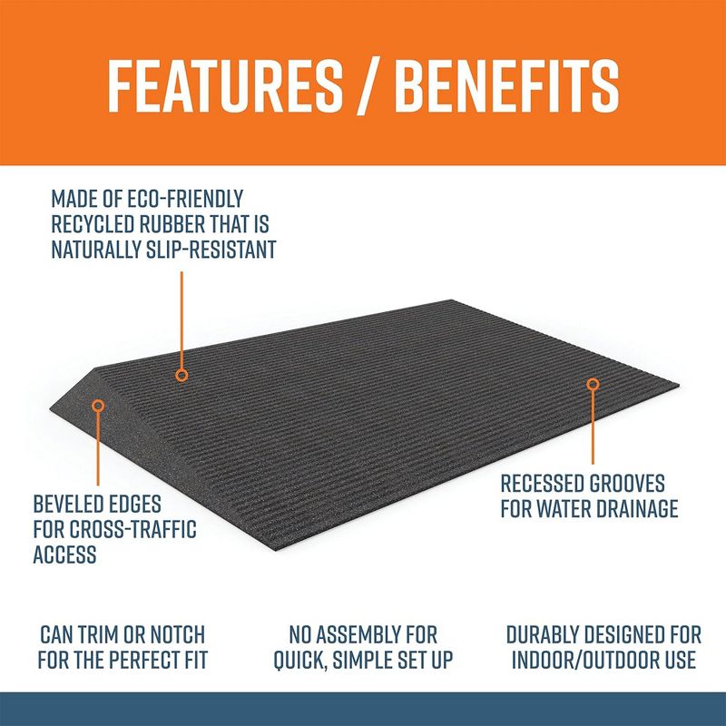 EZ-ACCESS TRANSITIONS 2.5 Inch Low Pile Transitional Non Slip Rectangular Rubber Angled Entry Mat Ideal for Indoor and Outdoor Use, Black, 2 of 7