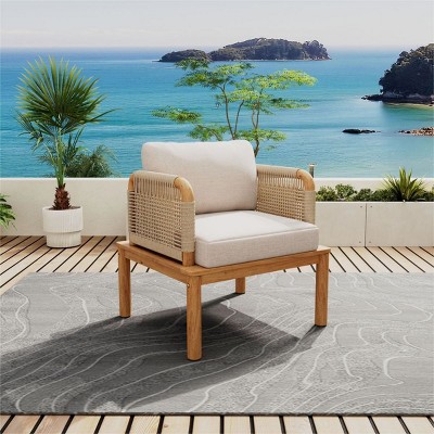 Single Patio Furniture Outdoor Club Chair with Cushions,Acacia Wood Frame and Rope Weave for Garden,Patio,Balcony-The Pop Home