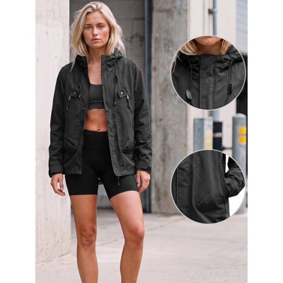 Женские куртки INSPIRE CHIC Women's Adjustable Hood Lightweight Windproof Outdoor Raincoat with Zipper Pockets Jackets L Black — фото 2
