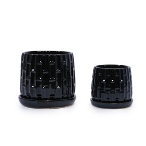 Set of 2 Modern Round Ceramic Planter Pots with Ceramic Tray & Drainage Hole , High-Quality Flower Pots for Windowsills or Garden–The Pop Home - 1 of 4