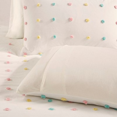 Full/Queen Multicolor Cotton Jacquard Pom Pom Comforter Set