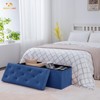 Itopfox Folding Storage Ottoman Bench, Velvet Ottoman with Storage for Living Room, Long Shoes Bench, Flannelette Footrest Benches Seat in Blue - 2 of 4
