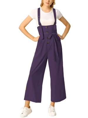 Allegra K Women's High Waist Overalls Bell Bottom Pants Suspenders Jumpsuit  Black Small